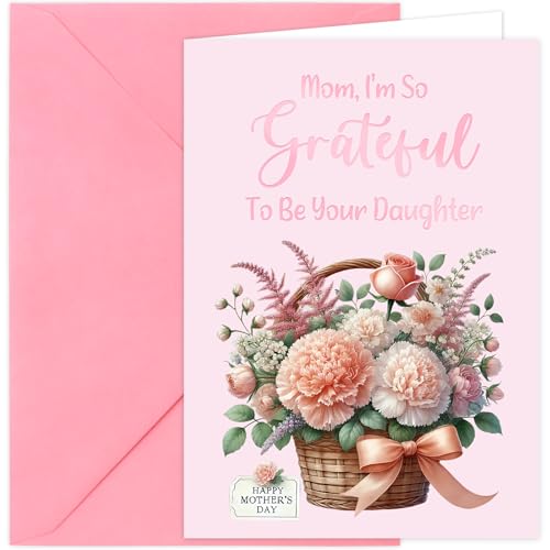 Happy Mother's Day Card for Mom from Daughter - Floral Design 5x7