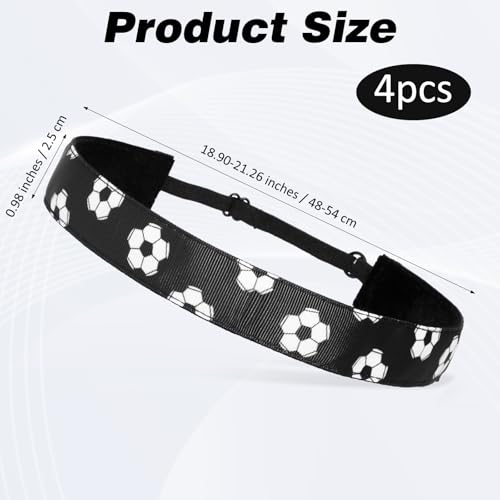 4 Pieces Girls Soccer Headbands Non-Slip Soccer Headband Adjustable No Slip Sport Head Band for Kids Football Hairband Elastic No Slip Sport Head Band for Kids (Black, White)