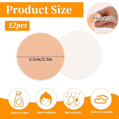 12 Pcs Round Makeup Sponges for Foundation & Liquid Concealer, Reusable