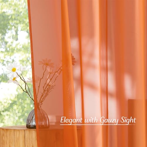 NICETOWN Orange Sheer Grommet Window Curtains, 54" x 84" (Pack of 2)