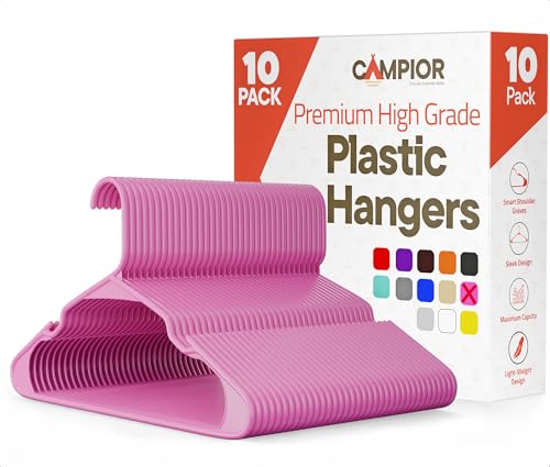 Campior Pink Plastic Hangers 10-Pack – Heavy-Duty Slim & Non-Slip