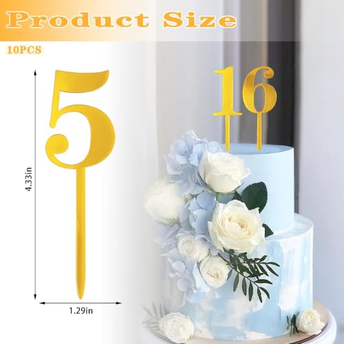 Personalized Gold Acrylic Number Cake Toppers Set (0-9)