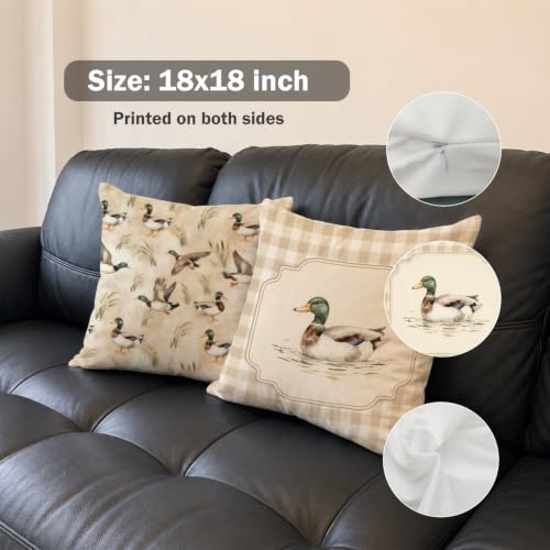 Rustic Mallard Duck Throw Pillow Covers 18x18 - Pattern 26, Set of 2