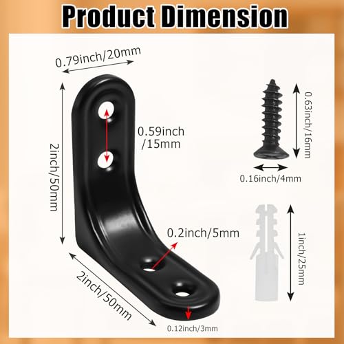 BokWin 2 Inch Black Steel L Brackets - 8 Pack Set