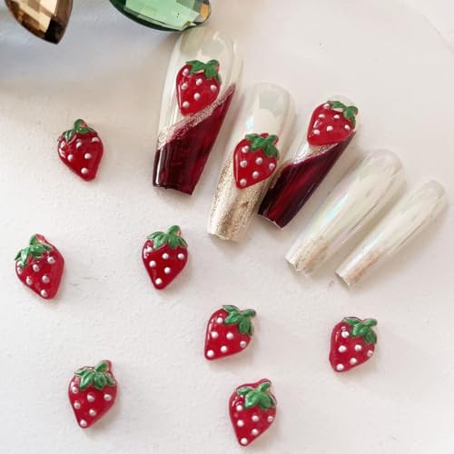 50Pcs Red Strawberry Nail Charms Rhinestone Fruit Gems for Manicure