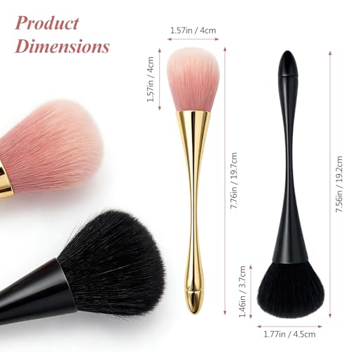 2-Piece Gold and Black Acrylic Nail Dust Brush Soft Powder Brush