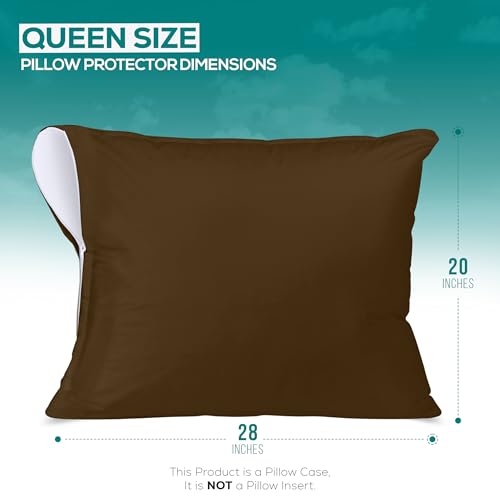 Utopia Bedding Queen Pillow Protectors, Waterproof Zippered Covers - Mocha (2-Pack)