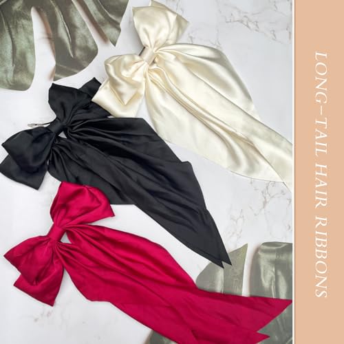 HAALII Oversized Satin Hair Barrettes - 3 Pcs Ribbon Bowknot Clips for Women
