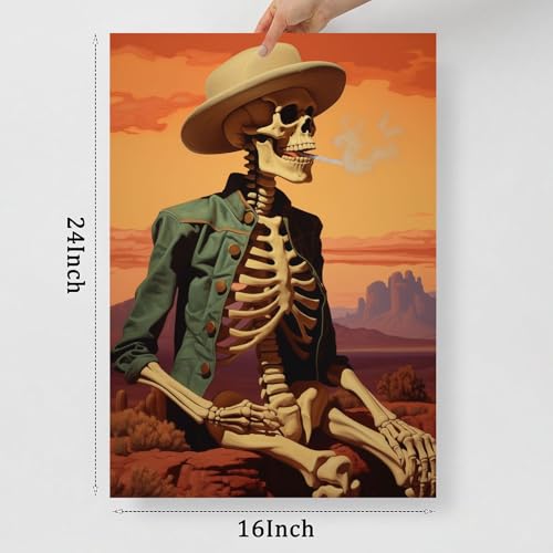 Retro Skeleton Smoking Canvas Print - 16x24 Inch Wall Art