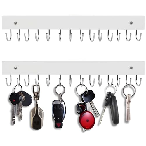 White 2-Pack Wall Mount Key Holder with 28 Rotating Metal Hooks, 14.6"