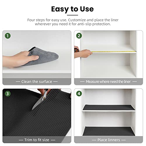BAGAIL Non-Adhesive Shelf Liner, Heavy-Duty Grip Drawer Liner, 12" x 10FT, Black