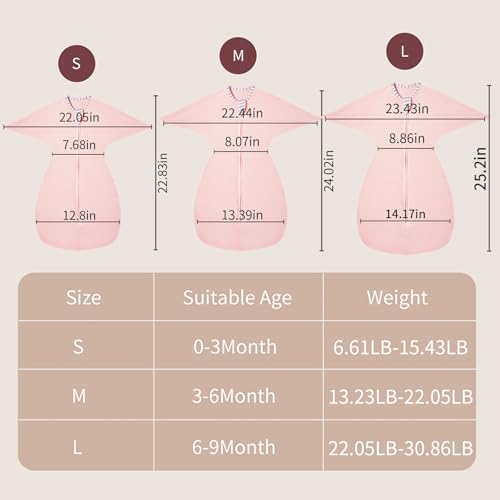 Insular Baby Swaddle Sleep Sack with 2-Way Zipper, 0-3 Month, Pink