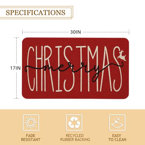 Christmas Elk Welcome Door Mat - Holiday Decor, 30x17 Inch, Non-Slip