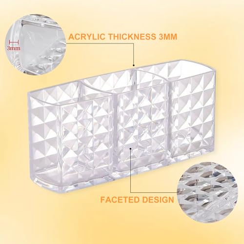 IIDEA 2-Pc Acrylic Makeup Brush Holder, 3-Compartment Cosmetic Organizer - White