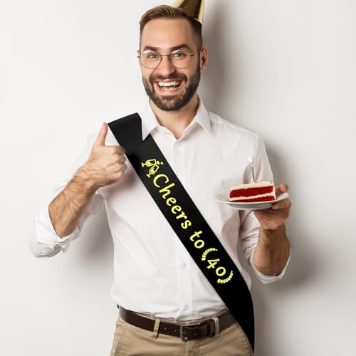 40th Birthday Sash - Black Satin Celebratory Gift for Men & Women