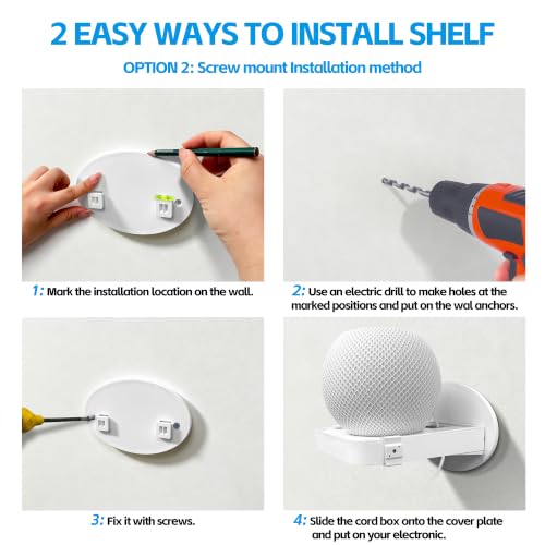 BELIEFLUO Universal No Drill Wall Mount Cable Organizer Shelf - Adhesive Outlet Storage
