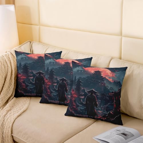 Jejeloiu Red Black Japanese Throw Pillow Covers Set of 2 16x16 Inches