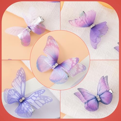 Lekgavd Gradient Purple Butterfly Hair Clips Rhinestone Organza Barrettes 5 Pack