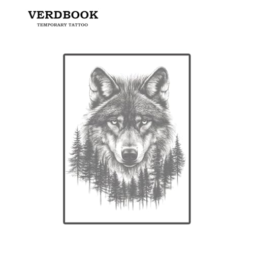 VERDBOOK Semi-Permanent Jungle Wolf Temporary Tattoos - 2 Sheets