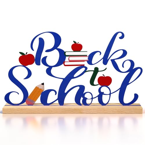 Back to School Metal Sign Table Decor with Wooden Base