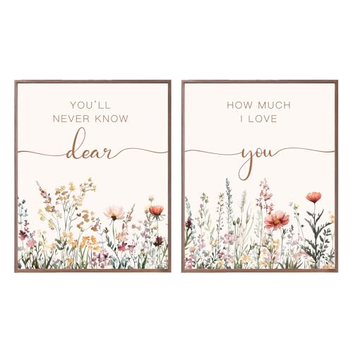 Love Quote Wall Art Set of 2 - Floral Prints for Bedroom & Nursery