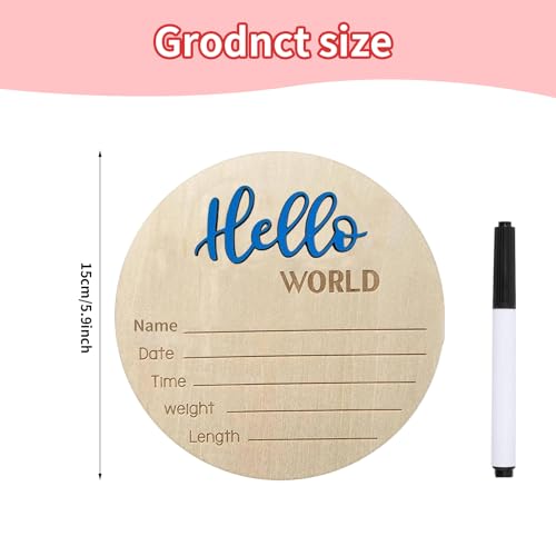 Hello World Wooden Baby Announcement Sign - 5.9 Inch Keepsake