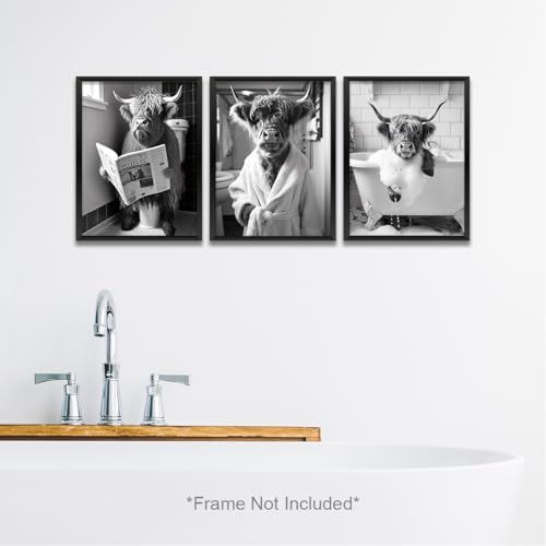 3PCS Funny Animal Wall Art Prints for Bathroom Decor - 8x10