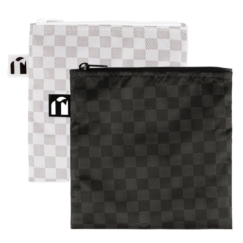 Bumkins Reusable Large Sandwich & Snack Bags - Black Check & Off White