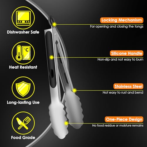Stainless Steel Kitchen Tongs Set - 9" & 12" Heat Resistant with Silicone Grip