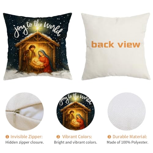 AACORS 18x18 Inch Christmas Pillow Cover Joy to The World Jesus Holiday Farmhouse Decor