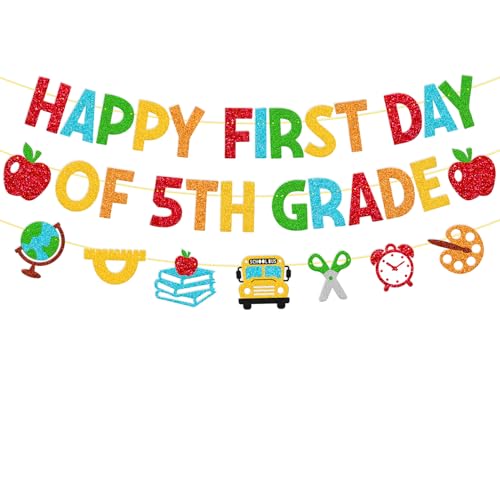 Happy First Day of 5th Grade Banner | Colorful Back-to-School Decor