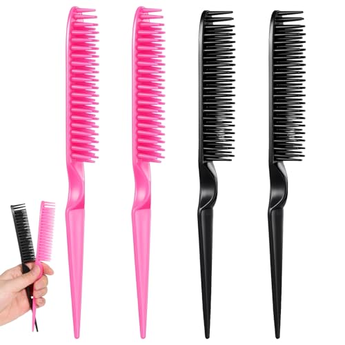 4-Piece 9-Inch 3-Row Hair Styling Comb & Rat Tail Teasing Brush Set