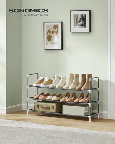 SONGMICS 3-Tier Slim Shoe Rack for Hallway & Closet, Grey
