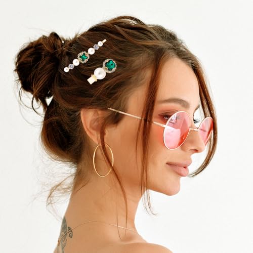 Vintage Emerald Green Crystal Hair Clip Set 5PCS Retro Hair Pins