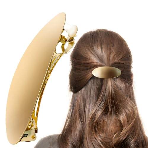 GAQWOK 3-Inch Oval Gold Hair Barrette Vintage Metal Clip for Thick Hair