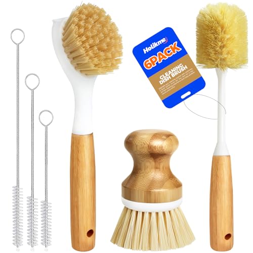 Holikme 6 Pack Dish Brush Set - Amarillo Vegetable & Bottle Brushes
