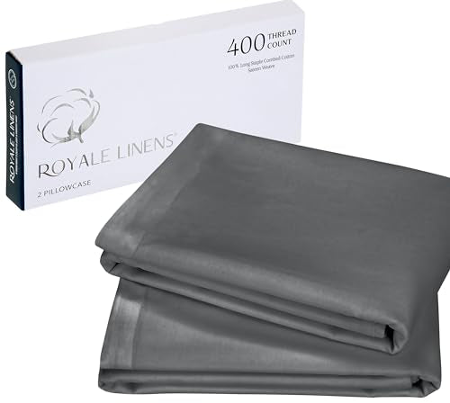 Royale Linens 400 Thread Count 100% Cotton Queen Pillowcase Set - Grey