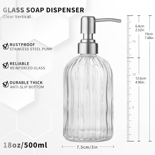 Clear Glass Soap Dispenser with Stainless Steel Pump - 1 Unit