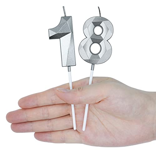 Silver 3D Diamond Shaped Birthday Candles - 26 & 62 Number Set