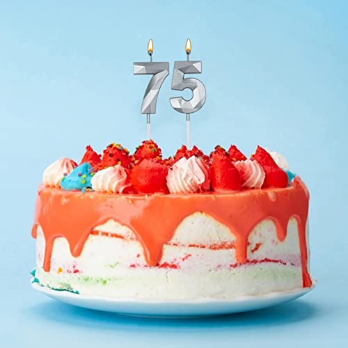 Silver 3D Diamond Shaped Birthday Candles - 26 & 62 Number Set