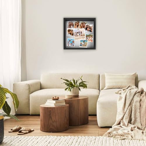 Ninsula 8x8 Shadow Box Frame with Linen Back and Pins - Black Display Case