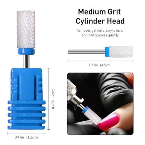 Kootinn 4 Pcs Ceramic Nail Drill Bits Set 3/32 Inch Professional Manicure Pedicure Cuticle Gel Removal Tool