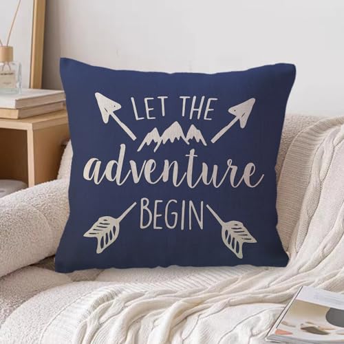 Blue Mountain Adventure Throw Pillow Cover - 18x18 Inch Decorative Cushion