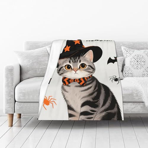 Witch Cat Halloween Throw Blanket, Soft Flannel Fleece, 40x50 Inch