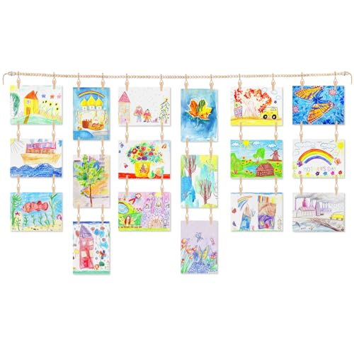 Kids Artwork Display Wood Bead Garland - 65" Hanging Photo Wall Decor