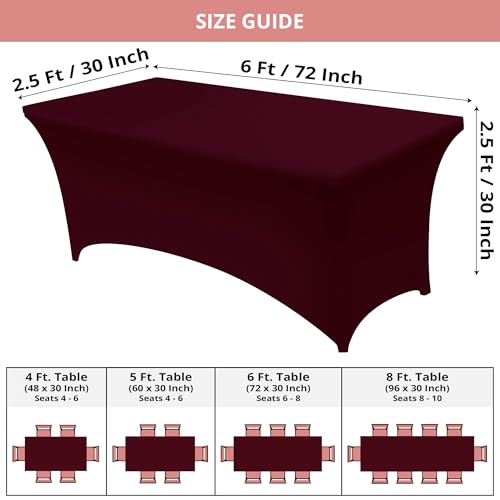 Utopia Kitchen Spandex Table Cloth - 6FT Fitted Cover, Burgundy, 2 Pack