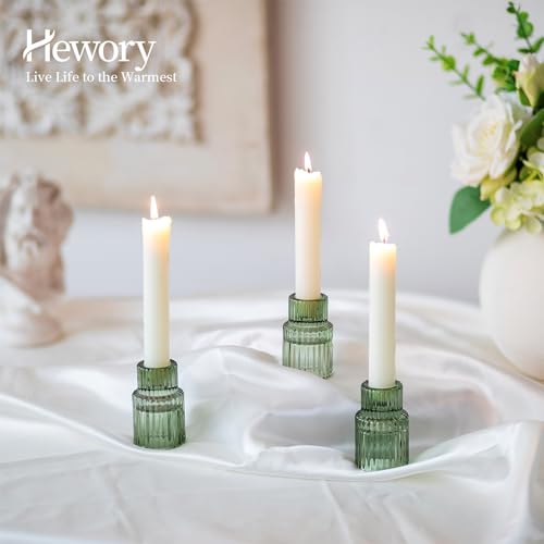 Green Glass Taper Candle Holders Set of 20 - Vintage Ribbed Design