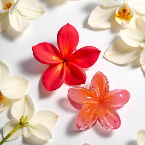 Red Plumeria Flower Hair Claw Clip Hawaiian Strong Hold Jaw Clip