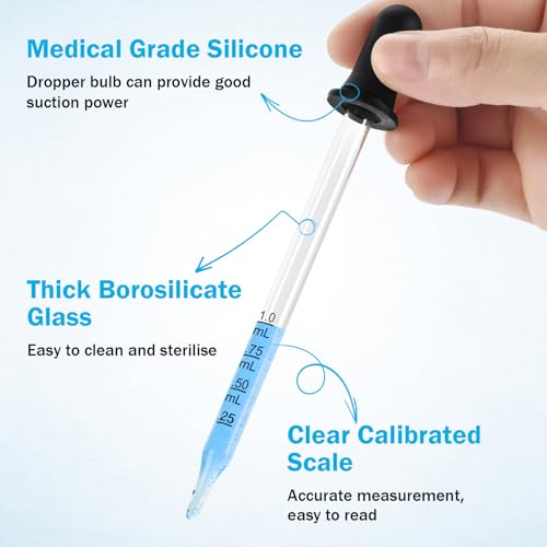 Herain 8 Pcs Glass Eye Dropper 1mL Pipette Tool with Measurements