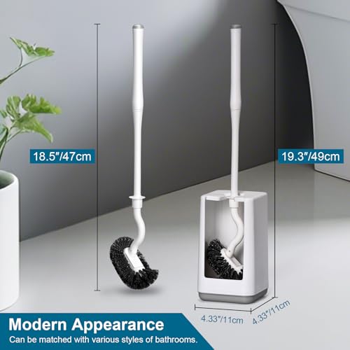 Long Handled Toilet Bowl Brush and Holder - Sturdy Plastic, White